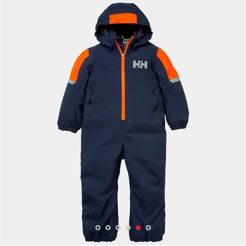 Helly Hansen Kids Rider 2.0 Insulated Snowsuit in Navy and Bright Orange